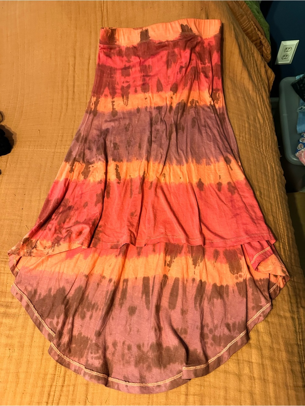 Threads 4 Thought Coral and Pink Tie-Dye Organic Cotton Skirt Bohemian